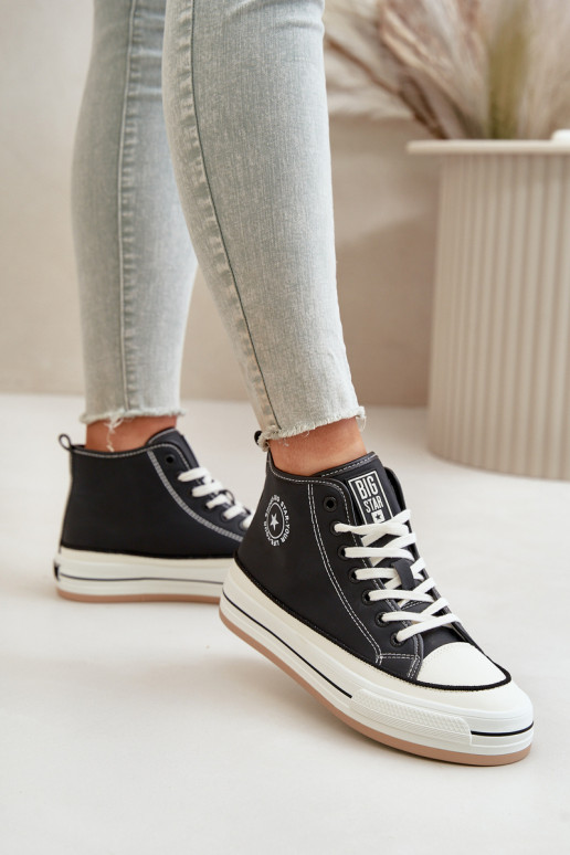 siltināti sieviešu puszābaki ar platformu Eko Āda Big Star OO274062 melnas krāsas