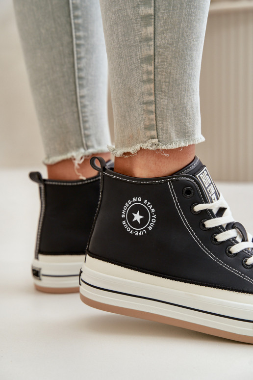 siltināti sieviešu puszābaki ar platformu Eko Āda Big Star OO274062 melnas krāsas