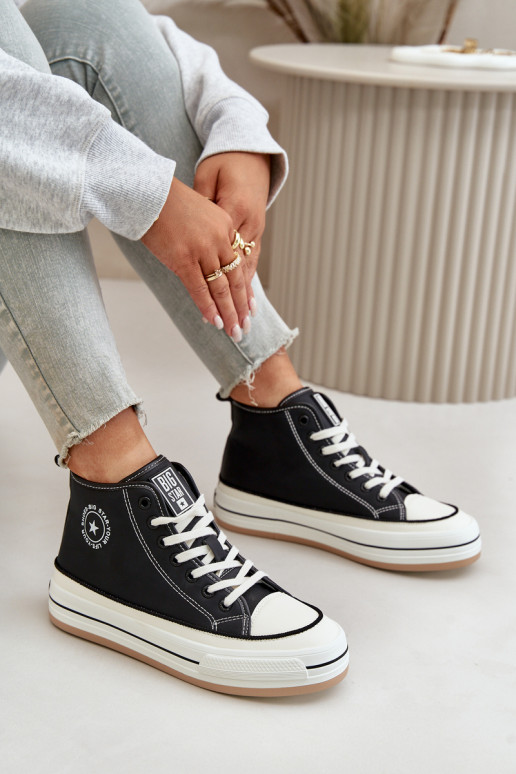 siltināti sieviešu puszābaki ar platformu Eko Āda Big Star OO274062 melnas krāsas