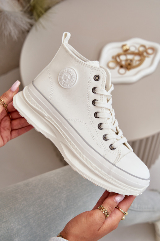 sieviešu puszābaki ar platformu Eko Āda Big Star OO274064 baltas krāsas