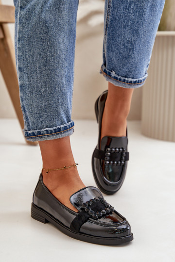 Lakoti mokasīni Sieviešu ar ornamentiem melnas krāsas Vinceza 58389