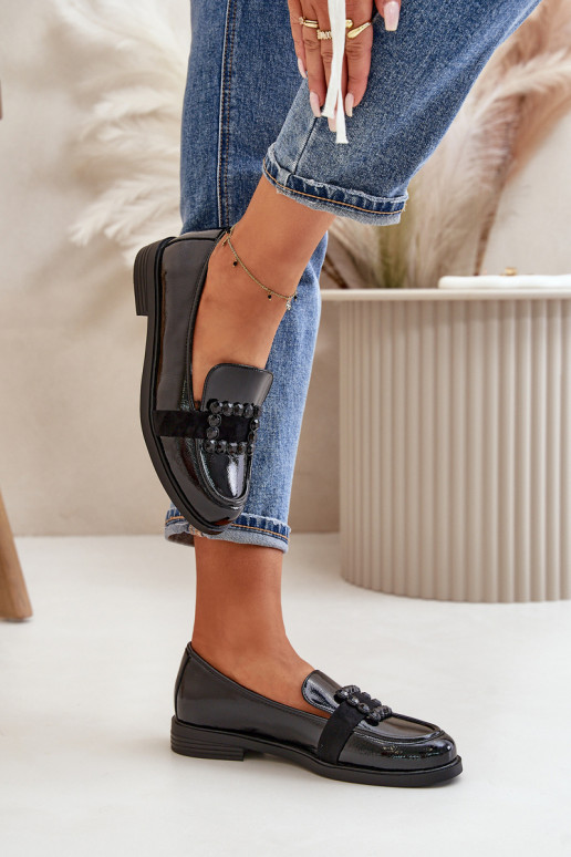 Lakoti mokasīni Sieviešu ar ornamentiem melnas krāsas Vinceza 58389