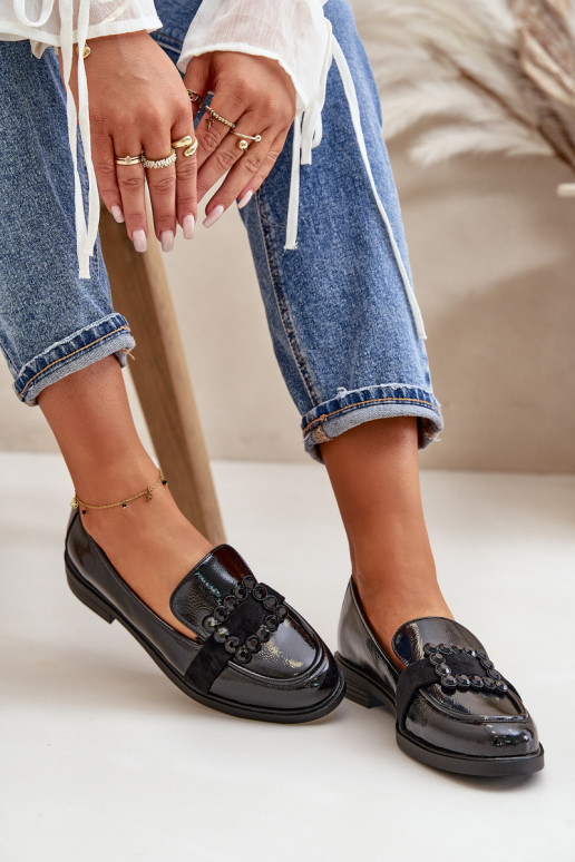 Lakoti mokasīni Sieviešu ar ornamentiem melnas krāsas Vinceza 58389