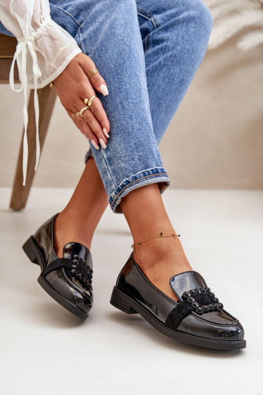 Lakoti mokasīni Sieviešu ar ornamentiem melnas krāsas Vinceza 58389