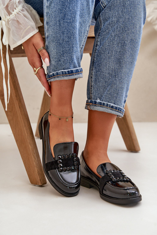 Lakoti mokasīni Sieviešu ar ornamentiem melnas krāsas Vinceza 58389