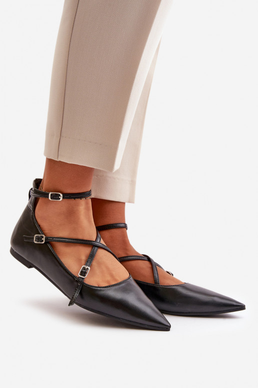 Balerīnas Sieviešu Z Noskami Apavi ar spicu purngalu I Przeplatającymi Się Paskami melnas krāsas Violra