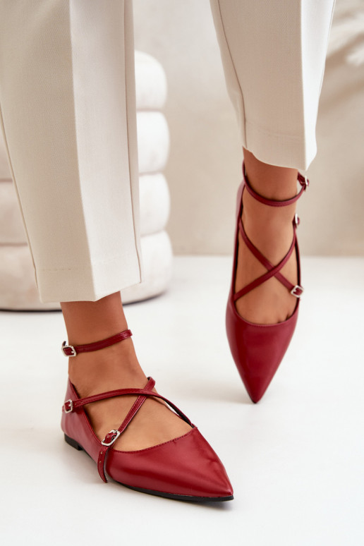 Balerīnas Sieviešu Z Noskami Apavi ar spicu purngalu I Przeplatającymi Się Paskami bordo krāsas Violra