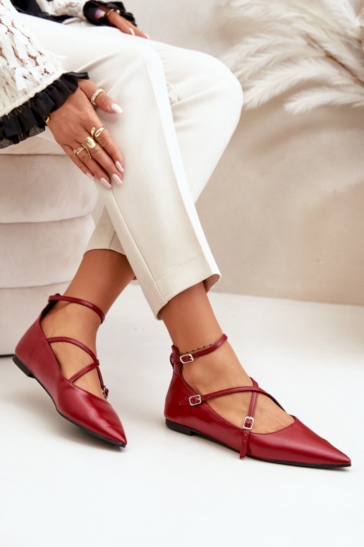 Balerīnas Sieviešu Z Noskami Apavi ar spicu purngalu I Przeplatającymi Się Paskami bordo krāsas Violra