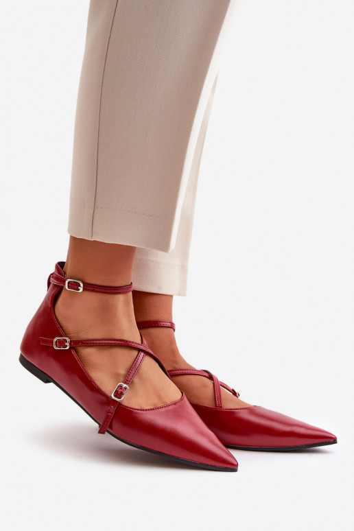 Balerīnas Sieviešu Z Noskami Apavi ar spicu purngalu I Przeplatającymi Się Paskami bordo krāsas Violra