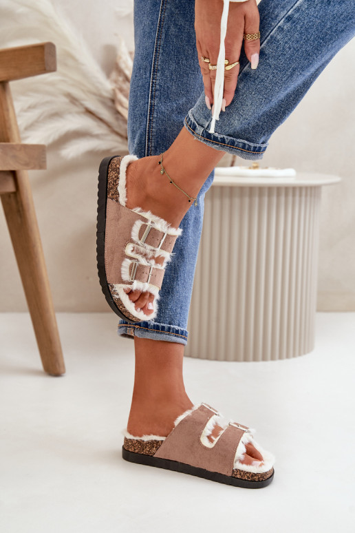 Sieviešu Čības Čības ar sprādzēm Un Kažokādas smilšu krāsas Ezilena