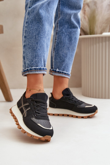 Sneakers modeļa apavi sporta apavi Sieviešu šņorējami ar platformu melnas krāsas Mialunae