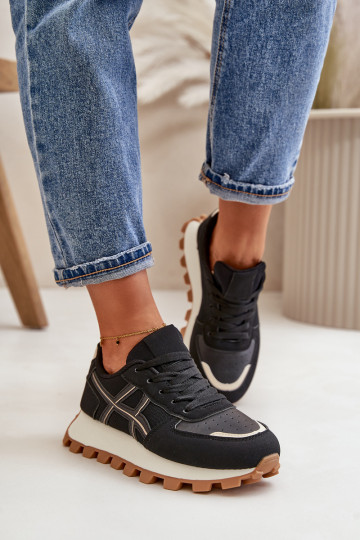 Sneakers modeļa apavi sporta apavi Sieviešu šņorējami ar platformu melnas krāsas Mialunae 2