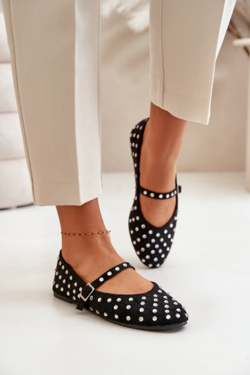 Dekorētas Balerīnas ar siksniņām Eko zamšādaoIne melnas krāsas Tirilissa