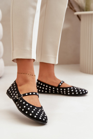 Dekorētas Balerīnas ar siksniņām Eko zamšādaoIne melnas krāsas Tirilissa 2