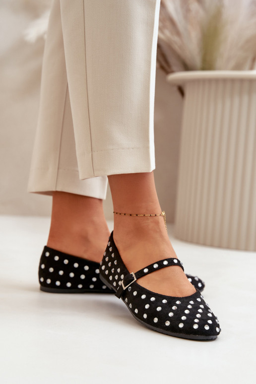 Dekorētas Balerīnas ar siksniņām Eko zamšādaoIne melnas krāsas Tirilissa