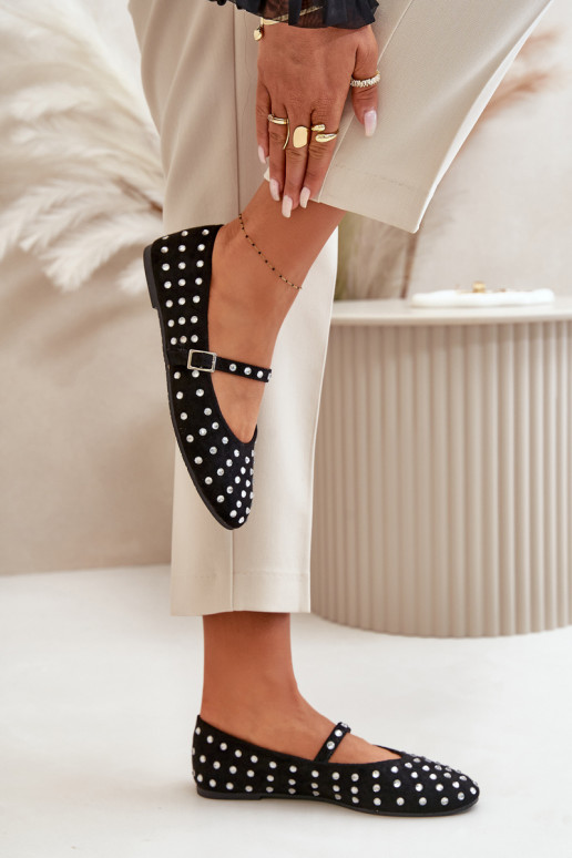 Dekorētas Balerīnas ar siksniņām Eko zamšādaoIne melnas krāsas Tirilissa