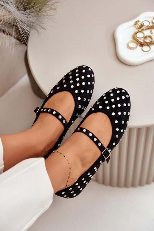 Dekorētas Balerīnas ar siksniņām Eko zamšādaoIne melnas krāsas Tirilissa