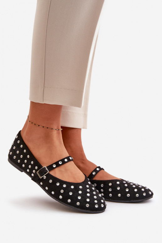 Dekorētas Balerīnas ar siksniņām Eko zamšādaoIne melnas krāsas Tirilissa