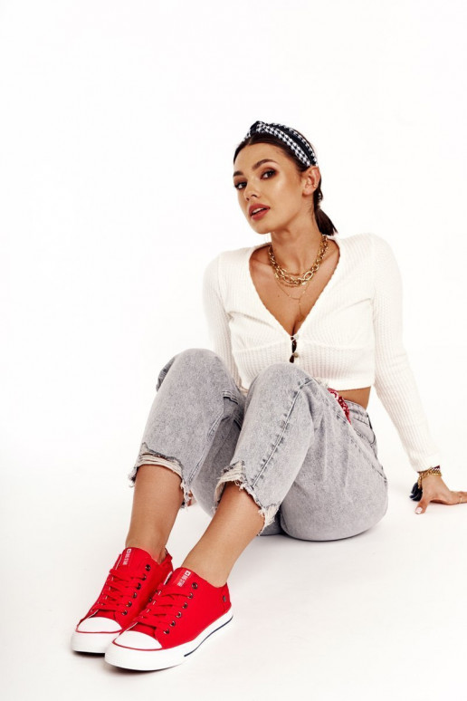 Klasiska modeļa sporta apavi ar līdzenu zoli Big Star DD274339 sarkanas krāsas Klasiska modeļa sporta apavi ar līdzenu zoli Big Star DD274339 sarkanas krāsas