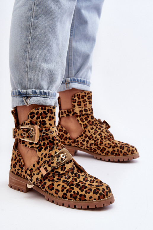 Lu Boo Zamšādas kurpes ar leoparda kažokādas rakstu Rock Girl