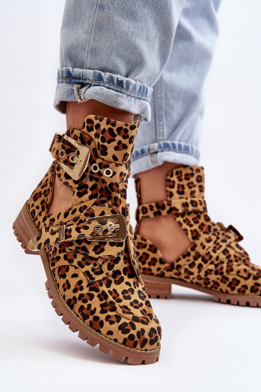 Lu Boo Zamšādas kurpes ar leoparda kažokādas rakstu Rock Girl
