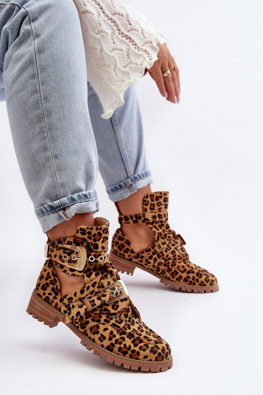 Lu Boo Zamšādas kurpes ar leoparda kažokādas rakstu Rock Girl