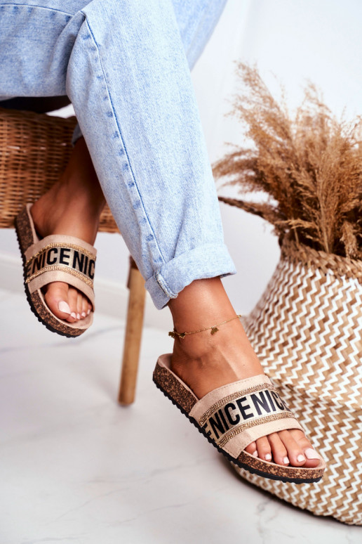 Čības  ar mirdzošiem spīdumiņiem smilšu krāsas Be Nice