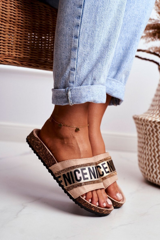 Čības  ar mirdzošiem spīdumiņiem smilšu krāsas Be Nice