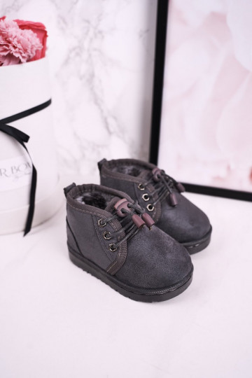 Bērnu apavi šņorējami sniega apavi ar kažokādu Pelēkas krāsas Hunter 2