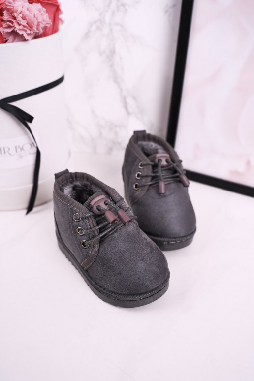 Bērnu apavi šņorējami sniega apavi ar kažokādu Pelēkas krāsas Hunter