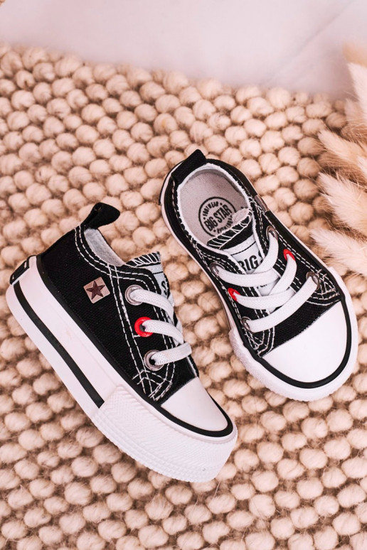 Bērnu apavi Klasiska modeļa sporta apavi ar līdzenu zoli BIG STAR HH374194 melnas krāsas Bērnu apavi Klasiska modeļa sporta apavi ar līdzenu zoli BIG STAR HH374194 melnas krāsas