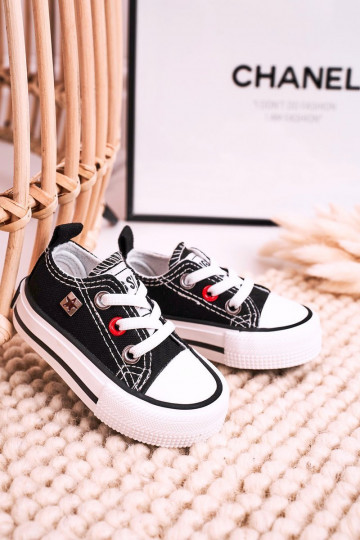 Bērnu apavi Klasiska modeļa sporta apavi ar līdzenu zoli BIG STAR HH374194 melnas krāsas 2