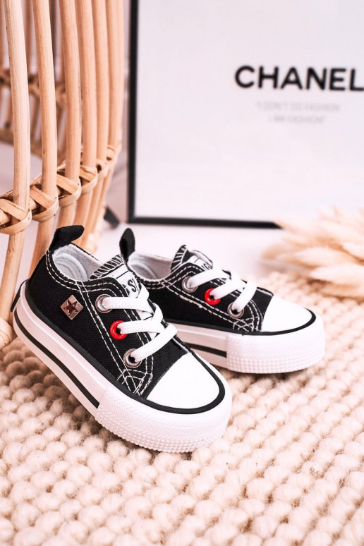 Bērnu apavi Klasiska modeļa sporta apavi ar līdzenu zoli BIG STAR HH374194 melnas krāsas Bērnu apavi Klasiska modeļa sporta apavi ar līdzenu zoli BIG STAR HH374194 melnas krāsas