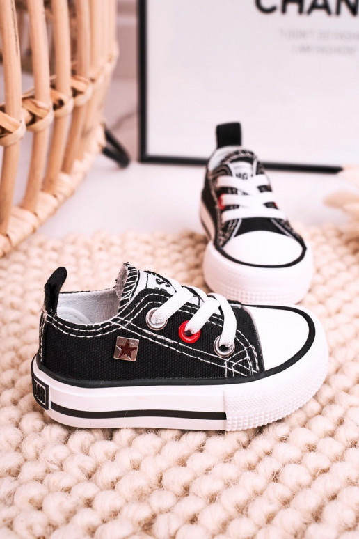 Bērnu apavi Klasiska modeļa sporta apavi ar līdzenu zoli BIG STAR HH374194 melnas krāsas Bērnu apavi Klasiska modeļa sporta apavi ar līdzenu zoli BIG STAR HH374194 melnas krāsas