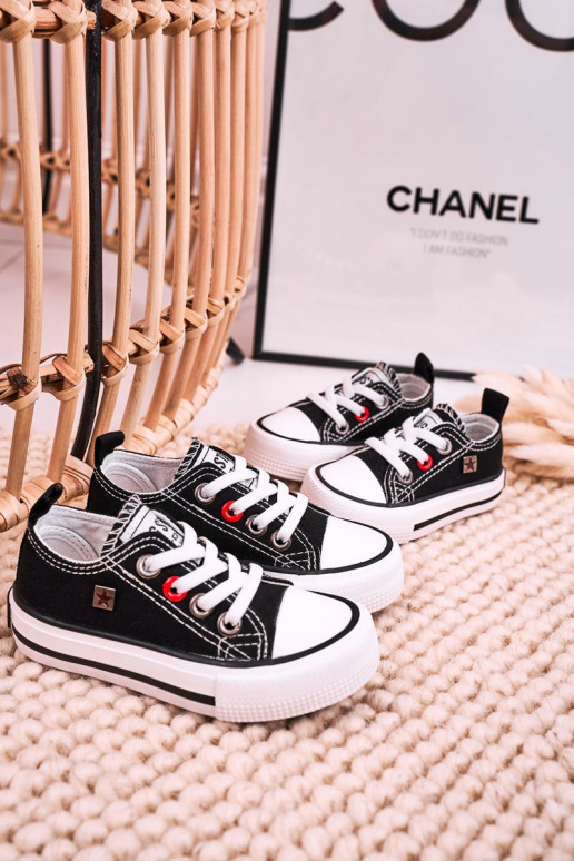 Bērnu apavi Klasiska modeļa sporta apavi ar līdzenu zoli BIG STAR HH374194 melnas krāsas Bērnu apavi Klasiska modeļa sporta apavi ar līdzenu zoli BIG STAR HH374194 melnas krāsas