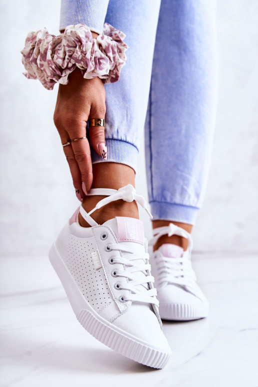 Stilīgi sporta apavi no dabīgas ādas BIG STAR HH274073 Baltas-Rozā krāsas