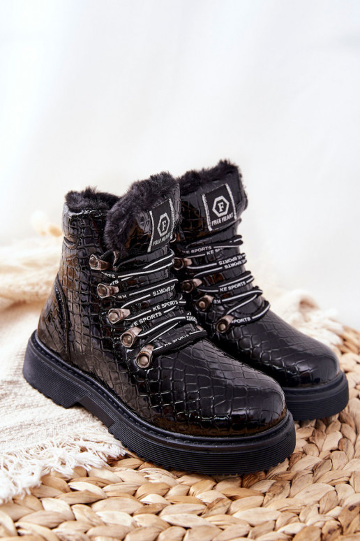 Bērnu apavi siltināti ar kažokādu Sieviešu puszābaki melnas krāsas Doreen