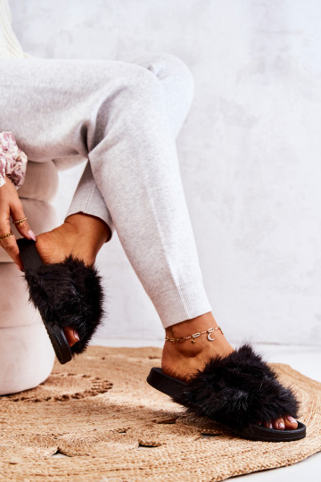 Čības ar kažokādu Gumijas melnas krāsas Pollie 2