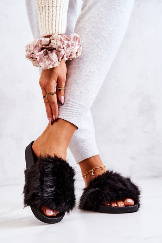 Čības ar kažokādu Gumijas melnas krāsas Pollie Čības ar kažokādu Gumijas melnas krāsas Pollie