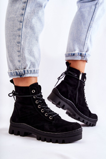 zamšādas Sieviešu puszābaki apavi melnas krāsas Layden 2