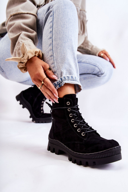 zamšādas Sieviešu puszābaki apavi melnas krāsas Layden zamšādas Sieviešu puszābaki apavi melnas krāsas Layden