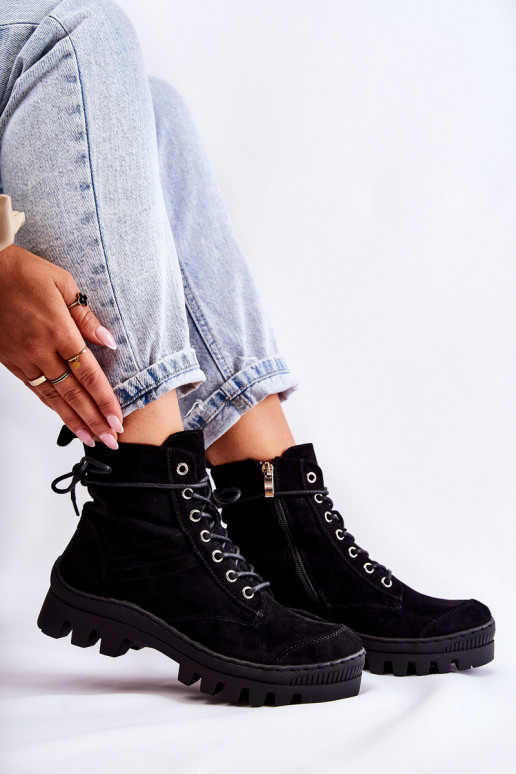 zamšādas Sieviešu puszābaki apavi melnas krāsas Layden zamšādas Sieviešu puszābaki apavi melnas krāsas Layden