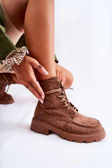 zamšādas Sieviešu puszābaki šņorējami brūnas krāsas Vanita 2