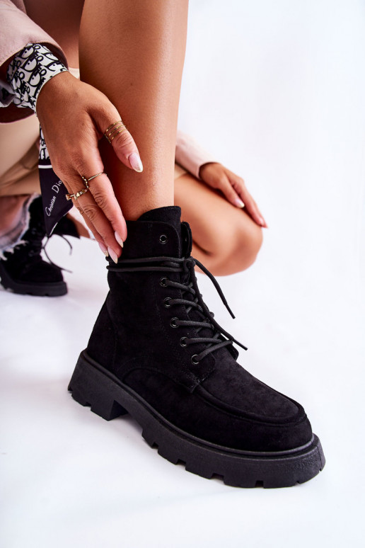 zamšādas Sieviešu puszābaki šņorējami melnas krāsas Vanita zamšādas Sieviešu puszābaki šņorējami melnas krāsas Vanita