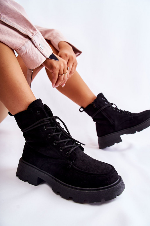 zamšādas Sieviešu puszābaki šņorējami melnas krāsas Vanita zamšādas Sieviešu puszābaki šņorējami melnas krāsas Vanita