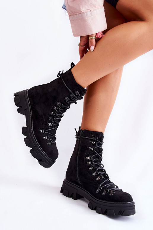 siltināti zamšādas masīvi zābaki šņorējami melnas krāsas Pierro siltināti zamšādas masīvi zābaki šņorējami melnas krāsas Pierro