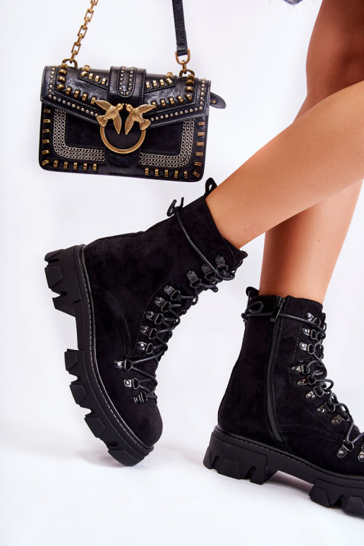 siltināti zamšādas masīvi zābaki šņorējami melnas krāsas Pierro siltināti zamšādas masīvi zābaki šņorējami melnas krāsas Pierro