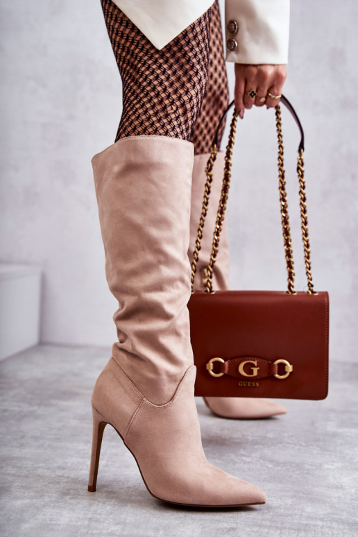 Klasiska modeļa zamšādas garie zābaki ar papēdi smilšu krāsas Ameya Klasiska modeļa zamšādas garie zābaki ar papēdi smilšu krāsas Ameya