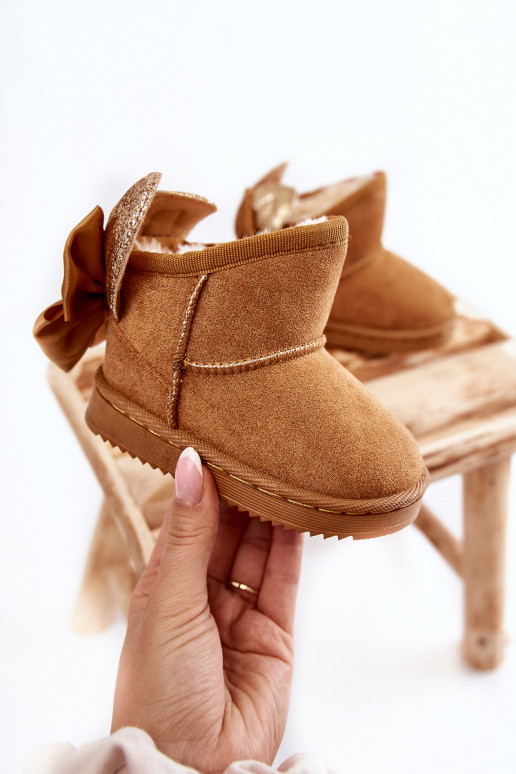 Bērnu siltināti sniega apavi ar bantītēm brūnas krāsas Meriva Bērnu siltināti sniega apavi ar bantītēm brūnas krāsas Meriva