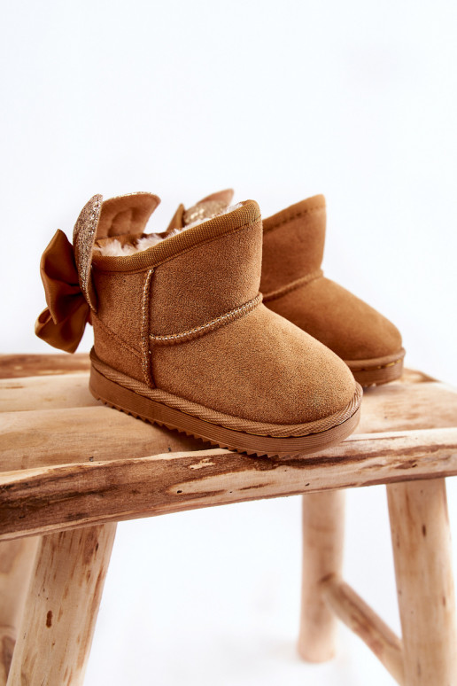 Bērnu siltināti sniega apavi ar bantītēm brūnas krāsas Meriva Bērnu siltināti sniega apavi ar bantītēm brūnas krāsas Meriva